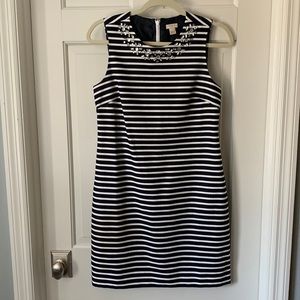 Stripped JCrew dress with jeweled neck